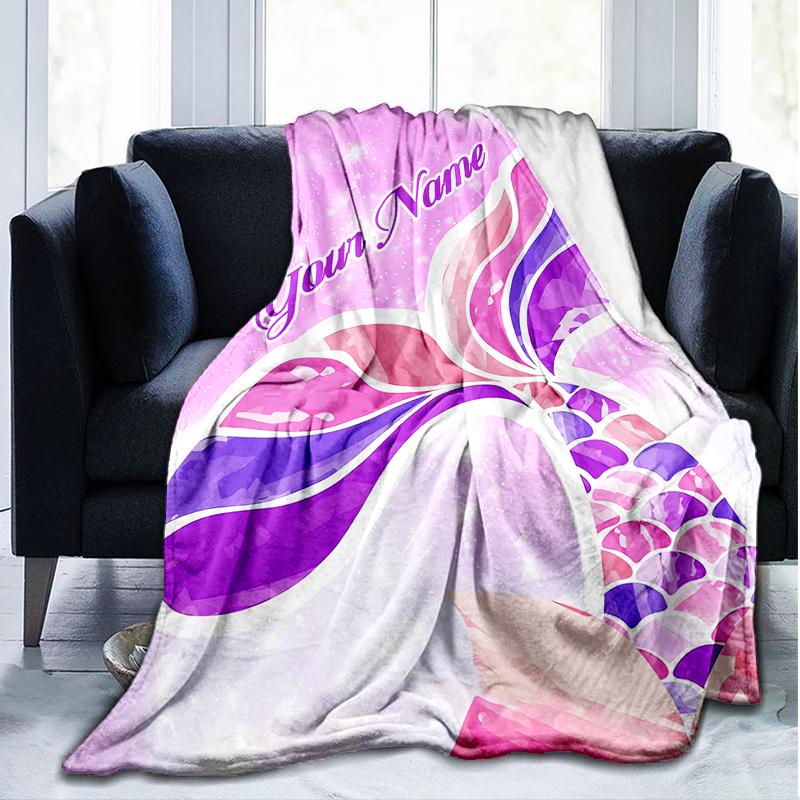 1PC Custom Name Mermaid Tail Fantasy Art outdooor Flannel blankets Patterns Throw Blanket All-Season Soft Gift for Couch, Bed, Camping gifts