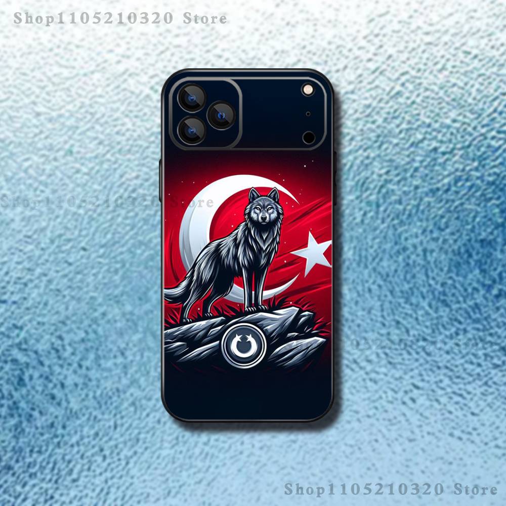 Крутой чехол для телефона с флагом турецкого волка для iPhone 17,16,15,14,13,12,11,Pro Max,XSX,,XR,SE,Mini,8,7,Мягкий силиконовый черный чехол