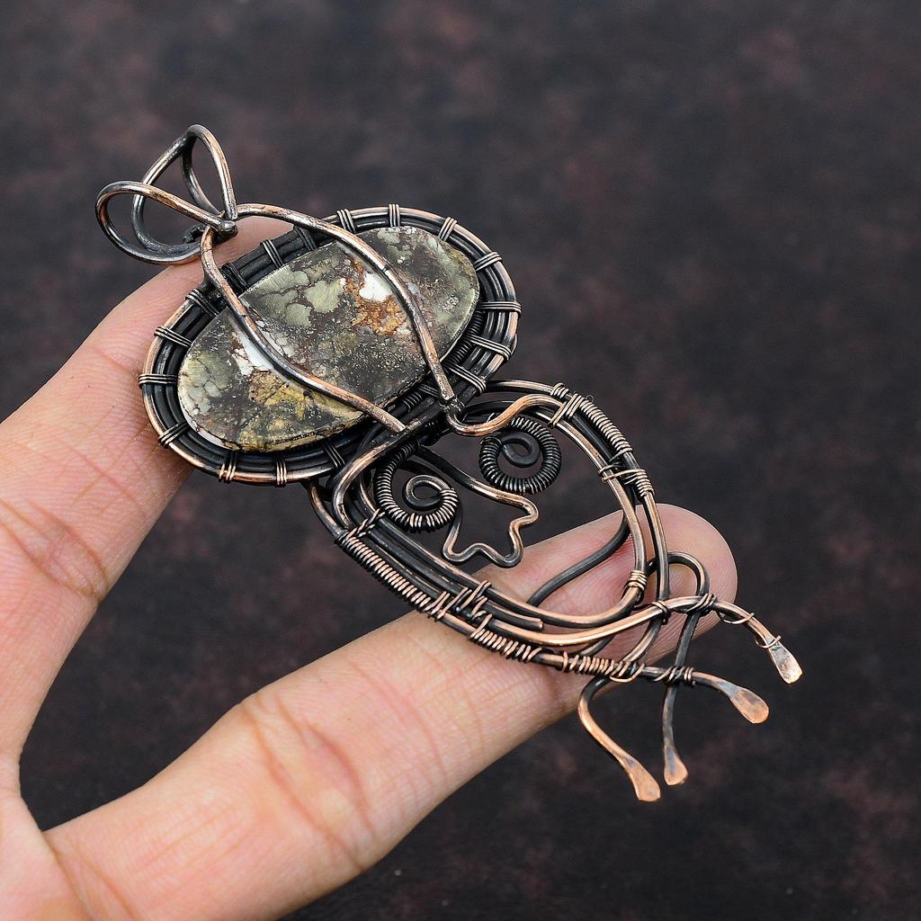 Подвеска Wild Horse Magnesite, обернутая медной проволокой, ювелирное изделие, оригинальный кулон из драгоценных камней, ювелирное изделие ручной работы, обернутая медной проволокой, подарок для него