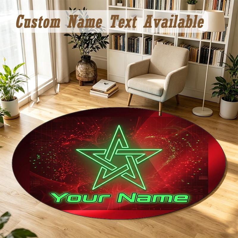 Round Rug Custom NameMorocco Football Pattern Non Slip Carpet Home Floor Decor