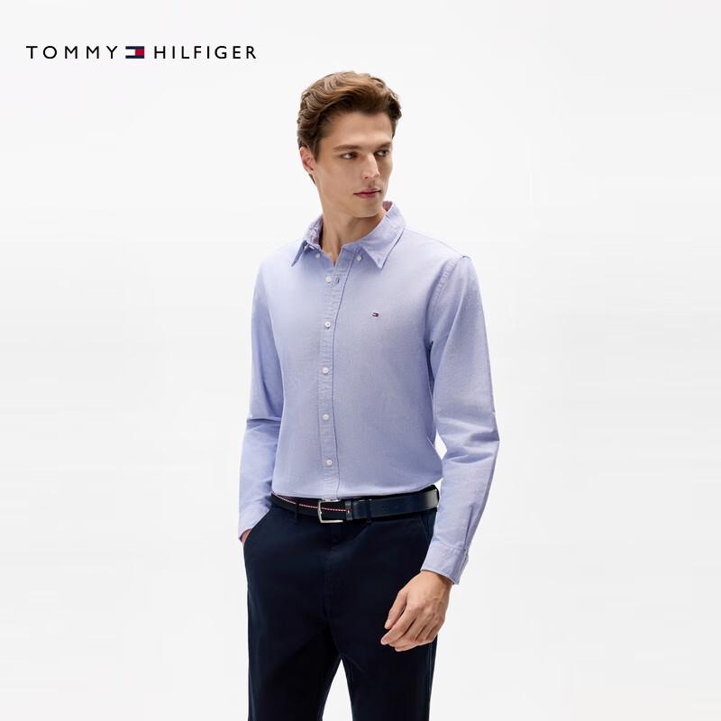 Tommy Hilfiger Мужская рубашка-куртка из чистого хлопка Оксфорд с длинным рукавом
