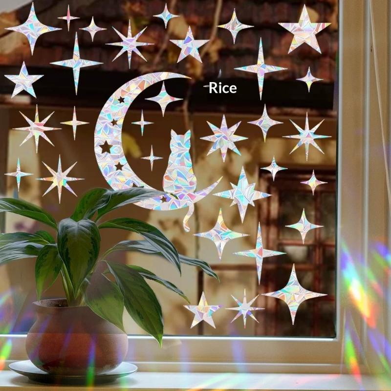 Sun Catcher DIY Window Stickers Rainbow Maker Cat Bird Moon Sun Art Decor for Kids Bedroom Living Room