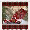 Рождественская шторка для душа Винтажный красный грузовик Амбар Праздничные елки со снегом Полиэстеровая ткань Занавески для ванны с крючками Для ванной комнаты