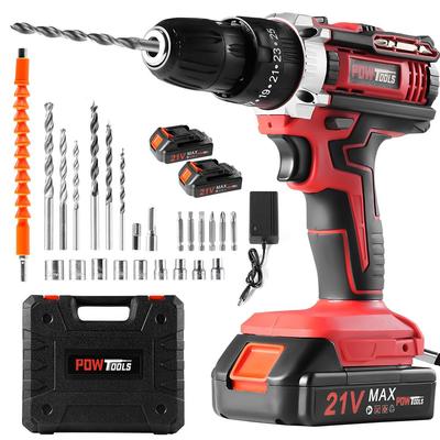 Электрические дрели POWTOOLS - 21В - 2 аккумулятора Литиевых + 24 аксессуара + Зарядное устройство