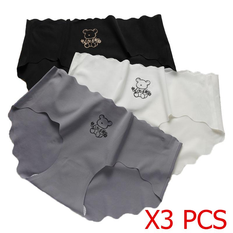 Женские бесшовные трусы Ice Silk с волнистым узором и принтом в виде медведя