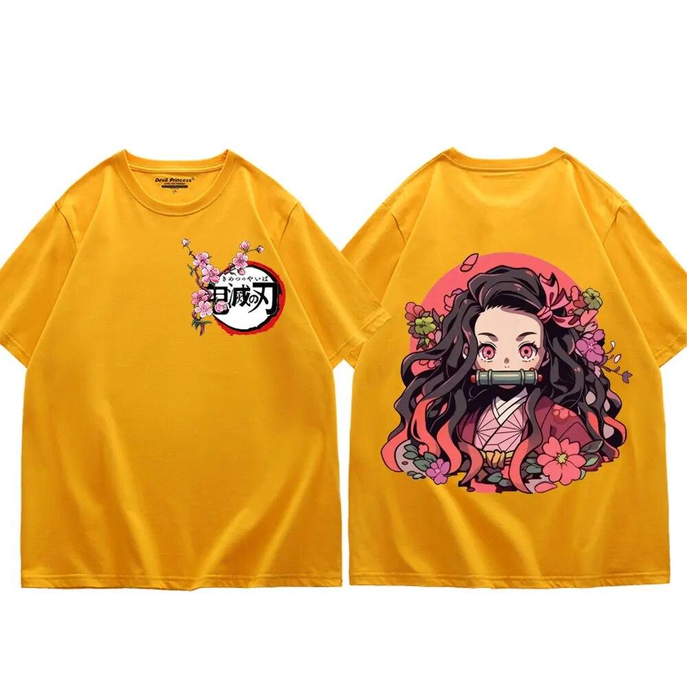 Japan Anime Demon Slayer Kamado Nezuko Print T Shirt Unisex Women Fashion Trend Short Sleeve T Shirts Kawaii Cute Oversized T-shirt