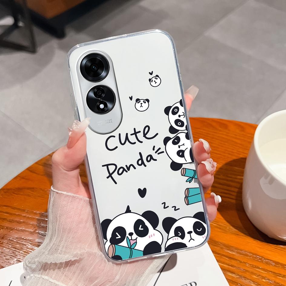 Чехлы для телефонов для OPPO A60 Reno12 Pro Realme C63 C61 A59 Shell Cute Panda Dinosaur Cartoon Pattern Силиконовый Мягкий ТПУ Супер противоударный прозрачный бампер