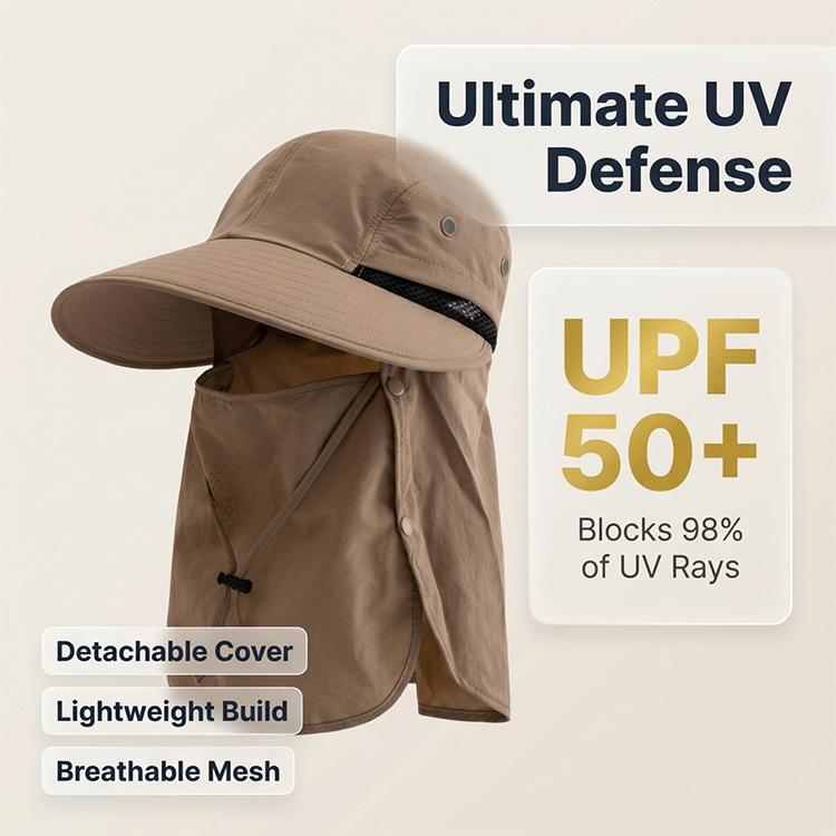Универсальная солнцезащитная шляпа с защитой от УФ-излучения UPF50+, съемная защита лица и шеи, широкие поля, дышащая сетка, для рыбалки, туризма и активного отдыха