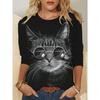 Animal Cat Black Printed 3D T Shirts Plus Size Tees Women Long Sleeve T Shirt