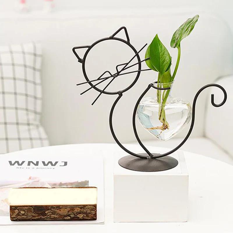 Милая кошка ретро железная ваза линия гидропонное растение ваза для цветов украшение для дома металлический держатель для растений скандинавский стиль железная ваза орнамент