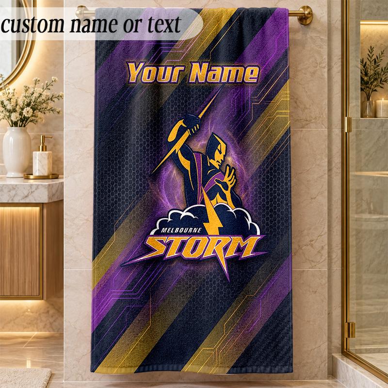 Beach TowelMelbourne Storm Custom Name Text Personalized Soft Towel for Beach Pool Indoor Home Decor Gift