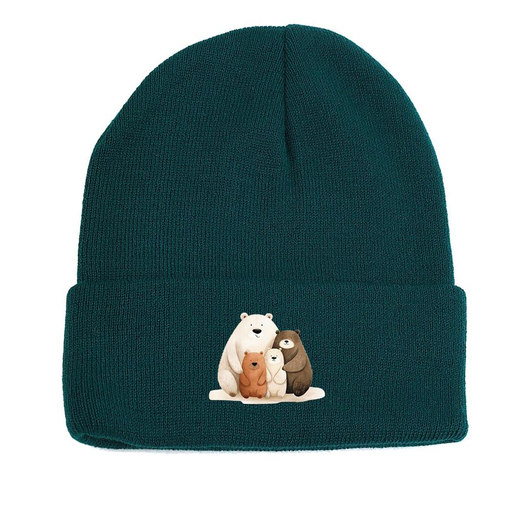 Милая зимняя вязаная шапка с изображением семьи медведей, шапка-бини с изображением животных из мультфильмов, объемные однотонные головные уборы с рисунком из мультфильмов, вязаная шапка-бини