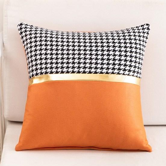 Square Pillow Case Houndstooth Solid Color Golden Strap Splicing Thickened Sofa Bed Decoration Pillow Cushion Cover for Indoor