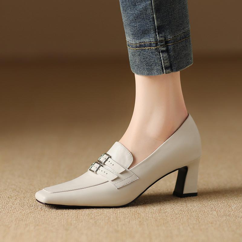 Модная женская обувь Обувь из натуральной кожи Туфли на высоком каблуке Модные Ретро Элегантные С квадратным носком Удобные Повседневные туфли Женские для работы в офисе