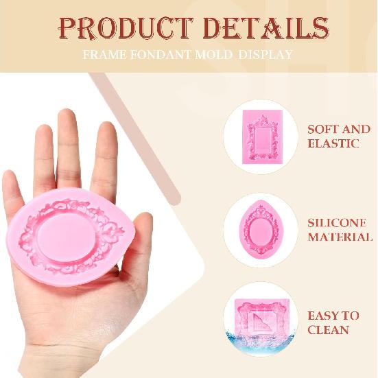 4 Pcs Photo Frame Silicone Molds, Baroque Style Air Dry Clay Molds, Mini Frame Molds Silicone for Cupcake Topper Cake Decoration Chocolate Candy
