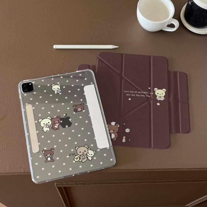 Cute Kawaii Bear IPad Case With Pen Slot Side-Attach Detachable Cover Mini 6/7 8.3 9.7 10.2 10.9 11 10/11 Gen Air Pro