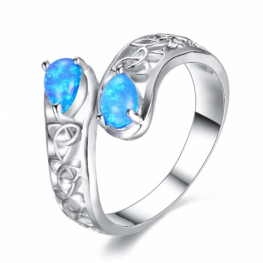 New Fashionable Double Waterdrop Shaped Hollow Pattern Ring with Simple Style for Daily Use