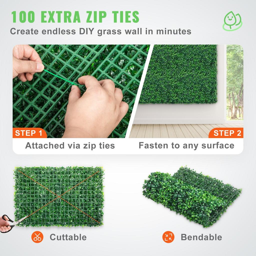 Artificial Boxwood Panel 24" X 16" UV 24pcs Boxwood Hedge Wall Panels Artificial Grass Backdrop Wall 4 cm Green Grass Wall, Fake Hedge for Decor