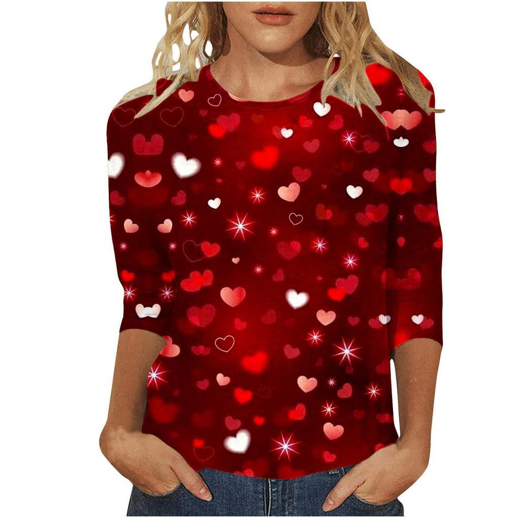 Круглый вырез 3D Love Printed Top Модные повседневные длинные рукава женские футболки