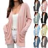 Women's Midi Length Knit Cardigan with Pockets Long Sleeve Open Front Coat Fall Winter