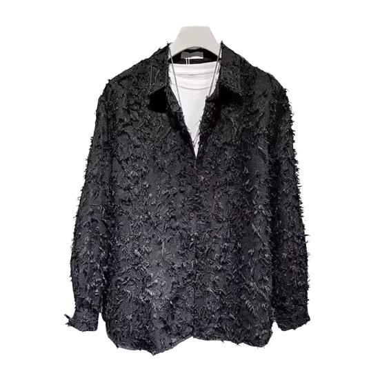 Мужская рубашка с длинным рукавом, однотонная, пушистая, с кисточками, кардиган на пуговицах, средней длины, обычная посадка, уличная, клубная рубашка для повседневной носки, вечеринок, путешествий