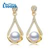 LSOOYH серьги с натуральным пресноводным жемчугом, модные вечерние длинные серьги с кубическим цирконием для женщин, ювелирные изделия из жемчуга, свадебные серьги