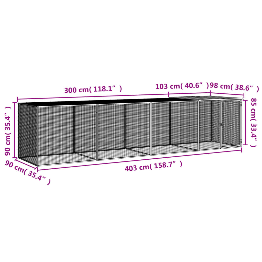 Chicken Coop with Roof Light Grey 403 x 98 x 90 cm Galvanized Steel