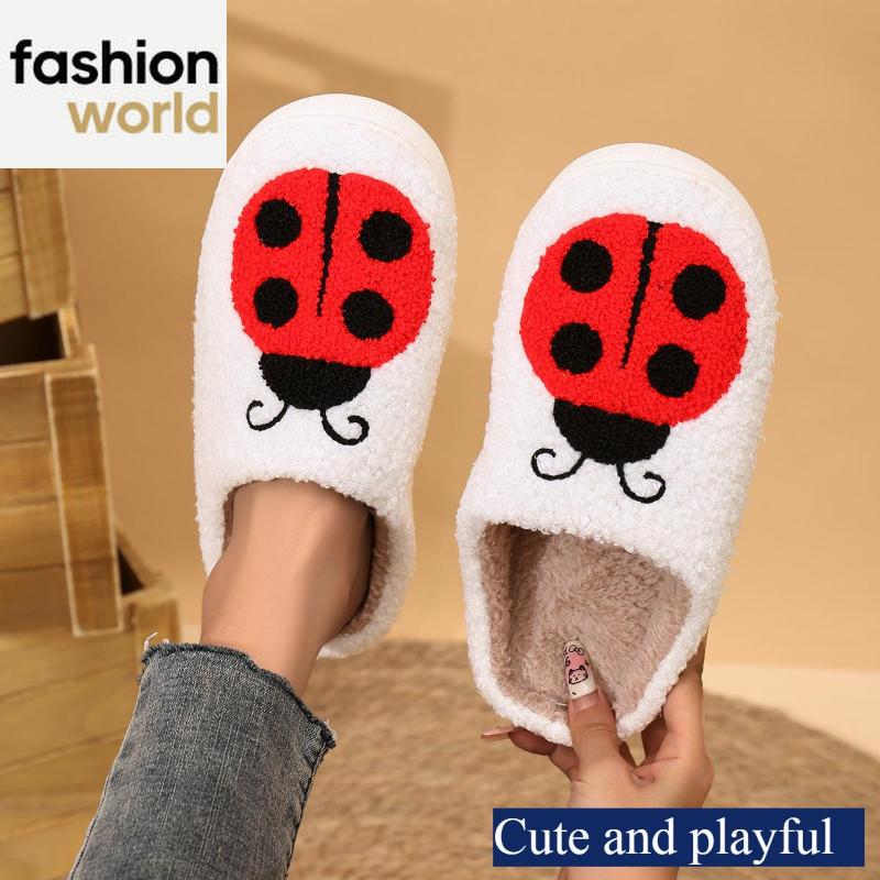 New Embroidered Ladybug Home Slippers Unisex Men Women Memory Foam Warm Slippers
