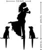 Black Wedding Cake Topper - Bride Hold Groom with Flowers Besides 2 Pet Dogs Silhouette Cake Decoration