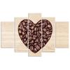 Feeby Five piece picture canvas print, Coffee bean heart