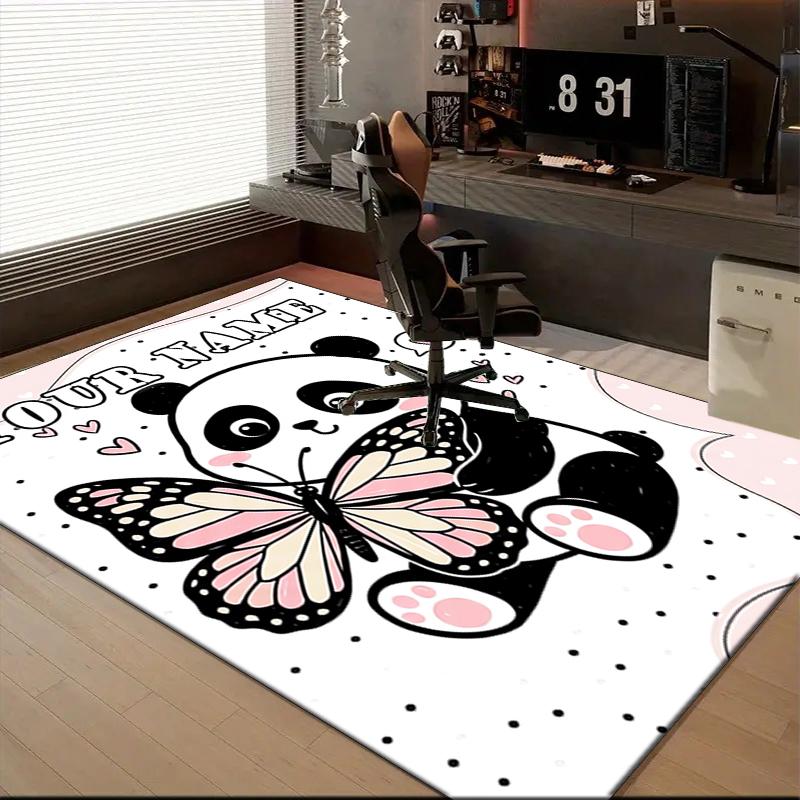1PC Custom Name Panda Butterfly Friendship Theme Floor Mat Ideal for Living Room, Game Rooms, Office, Bedroom, Floor Mat Playful Design