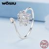 WOSTU Настоящее серебро 925 пробы, уникальные открытые кольца в форме лотоса для женщин, синяя эмаль, эффектное кольцо с цветком, ювелирное изделие для свадебной вечеринки, подарок