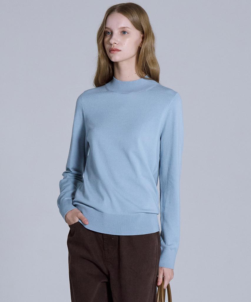 BASIC HOUSE Women'S High-Neck Long-Sleeve Sweater Blue Lykt7202
