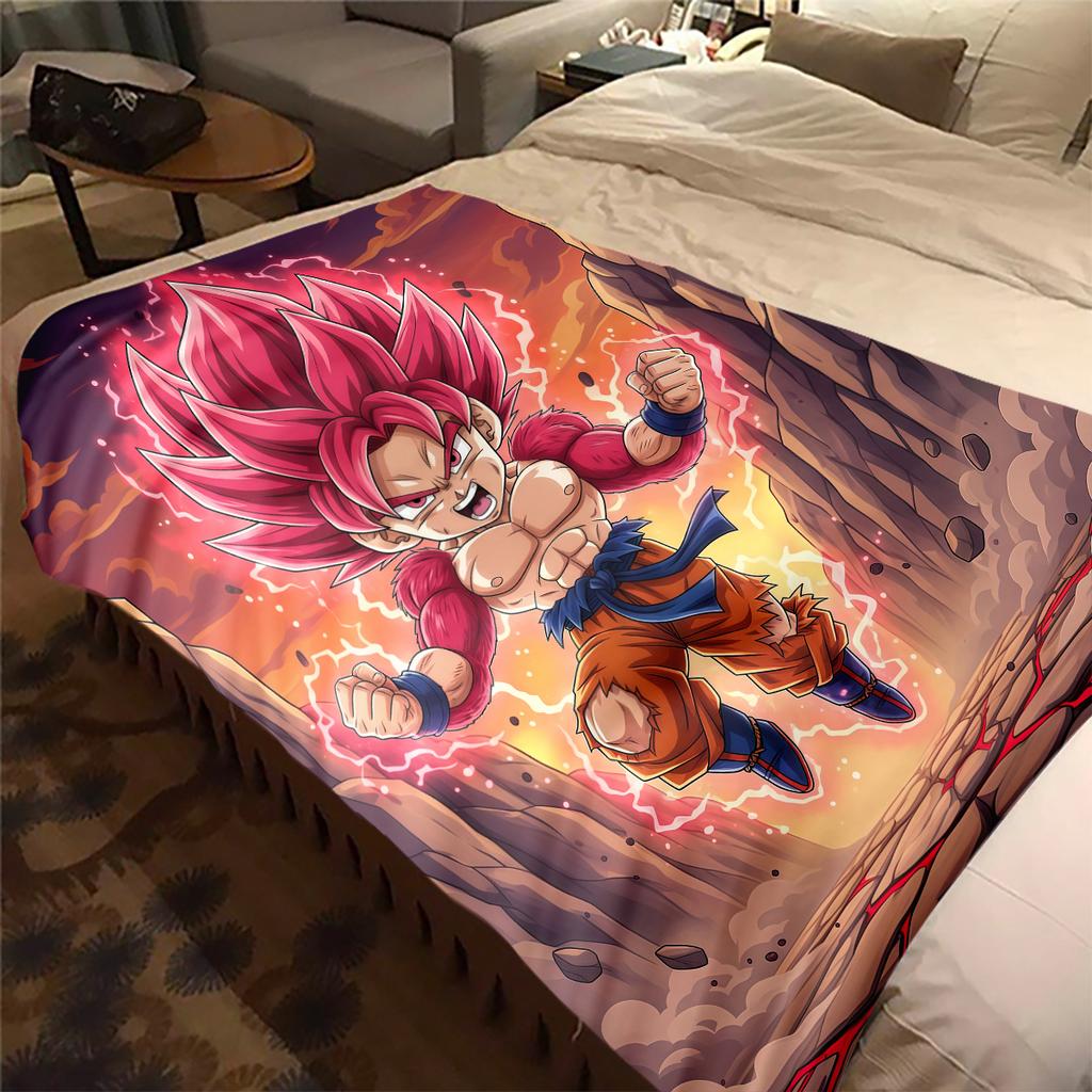 1PC Cartoon Son Goku Print Flannel Blanket, High quality All Seasons, Home Decor, Warmth and Comfort, Perfect for Christmas Gifts
