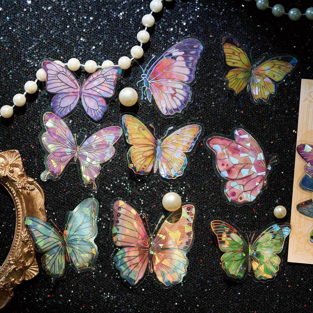 20 pcs Cold Foil Butterfly PET Stickers, Holographic Card Decor, 3D Journal Embellishments