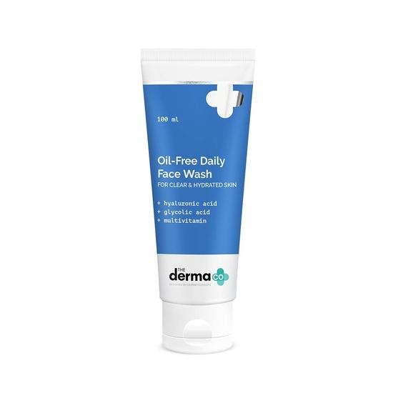 Обезжиренное ежедневное средство для умывания лица Derma Co с гиалуроновой кислотой, гликолевой кислотой и мультивитаминами для чистой и увлажненной кожи - 100 мл