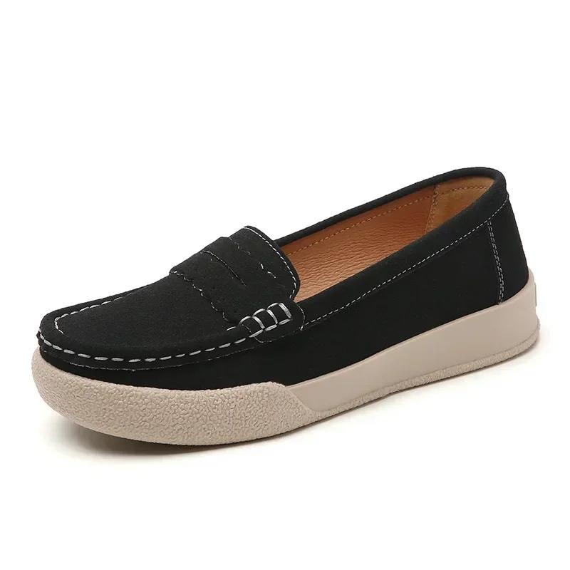 Женские плоские туфли-лоферы без застежек Кожаные туфли на плоской подошве Женская осенняя новая мода Повседневная обувь на плоской подошве Женские мокасины на мягкой подошве Zapatos Mujeres