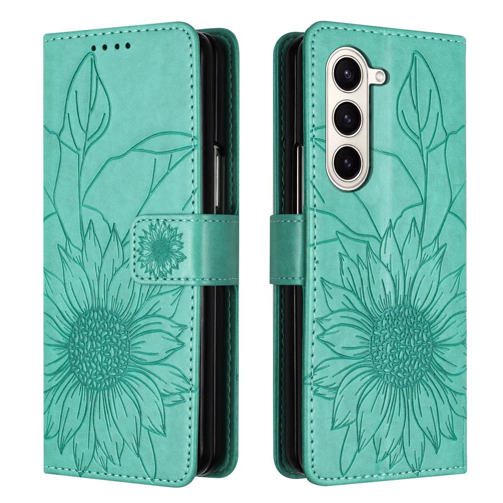 Совместимый с чехлом для телефона Samsung Z Fold5 Z Fold4 складной кошелек-визитница с тиснением в виде подсолнуха подставка