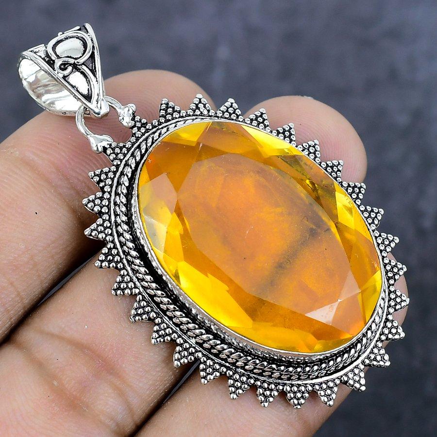 Citrine Gemstone Handmade 925 Sterling Silver Jewelry Pendant 2.25" H4h04