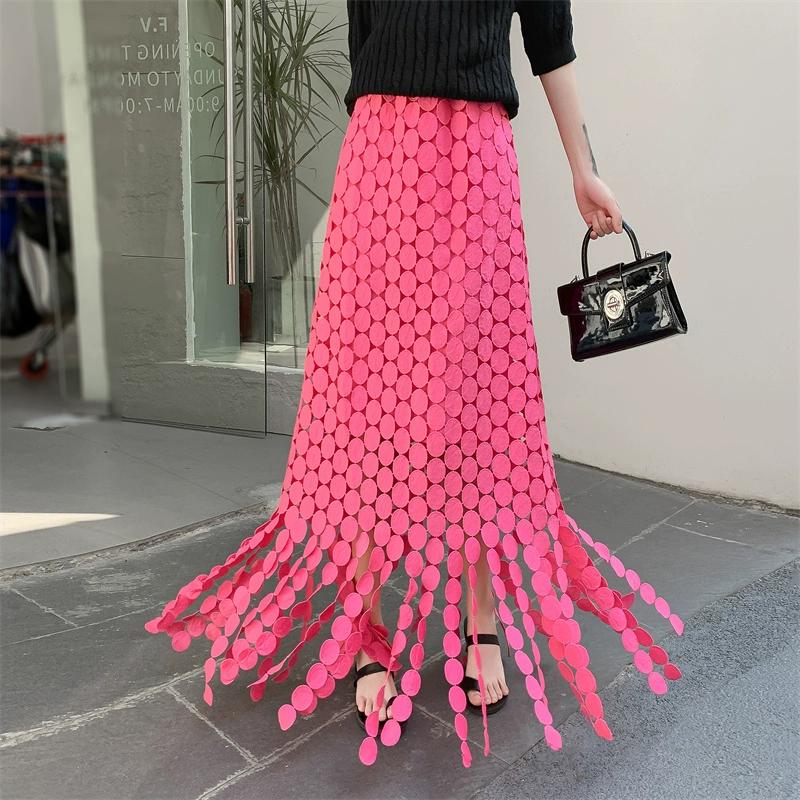 Dimanaf 2025 Новая женская юбка трикотажное кружево длинное праздничное ажурное сексуальное летнее стильное свободное базовое платье