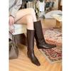 Cowhide Version~ Maillard Wide Tube Square Head Knight Boots Women's Inner Height Increase and Thin Boots Brown Knee Boots
