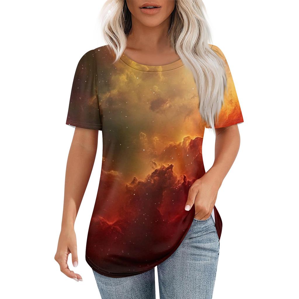 Женская футболка с принтом неба, модная, повседневная, с круглым вырезом и коротким рукавом