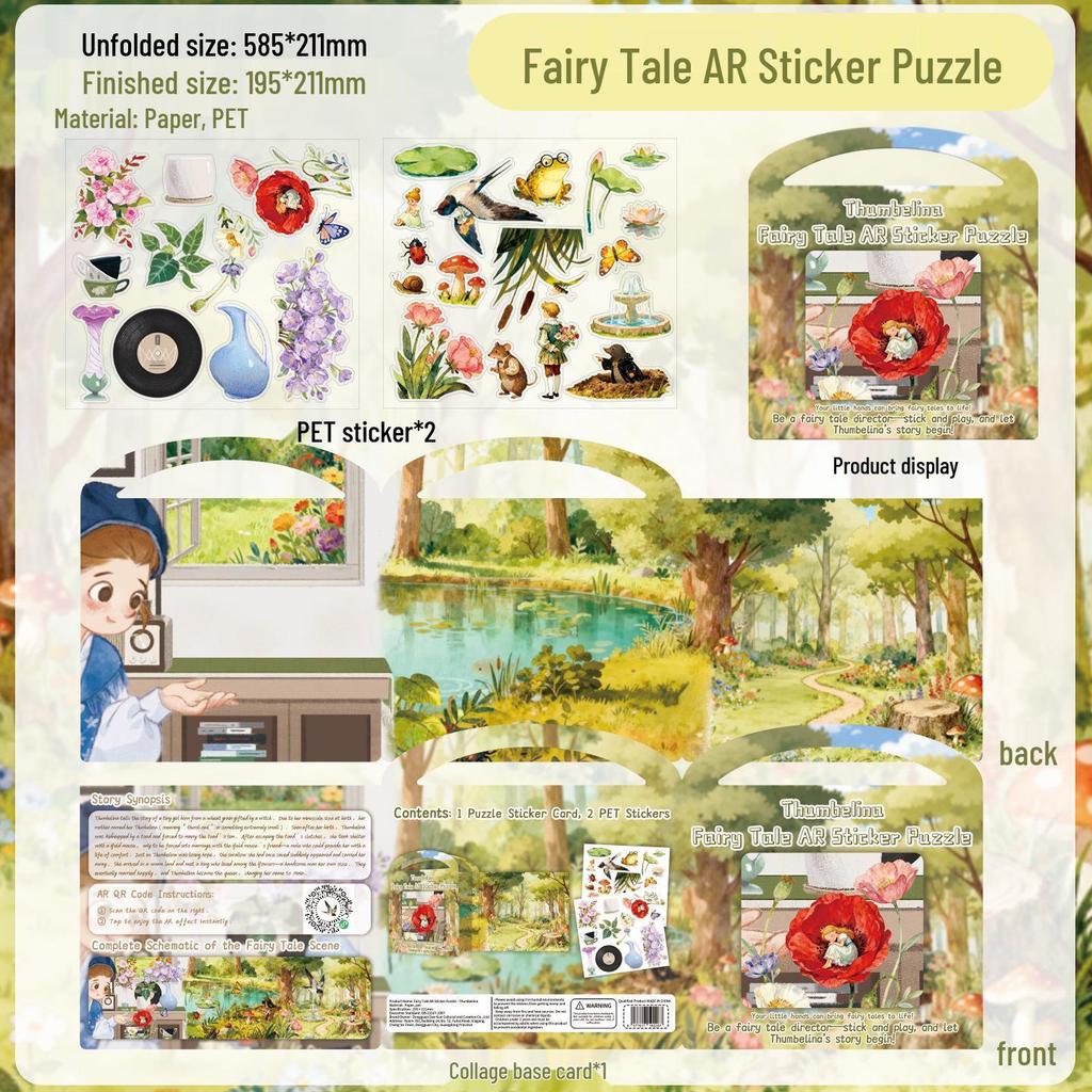 DIY Chinese-Style Sticker Puzzle Tote for Kids: Ancient Poetry Scenery & AR Costume Painting