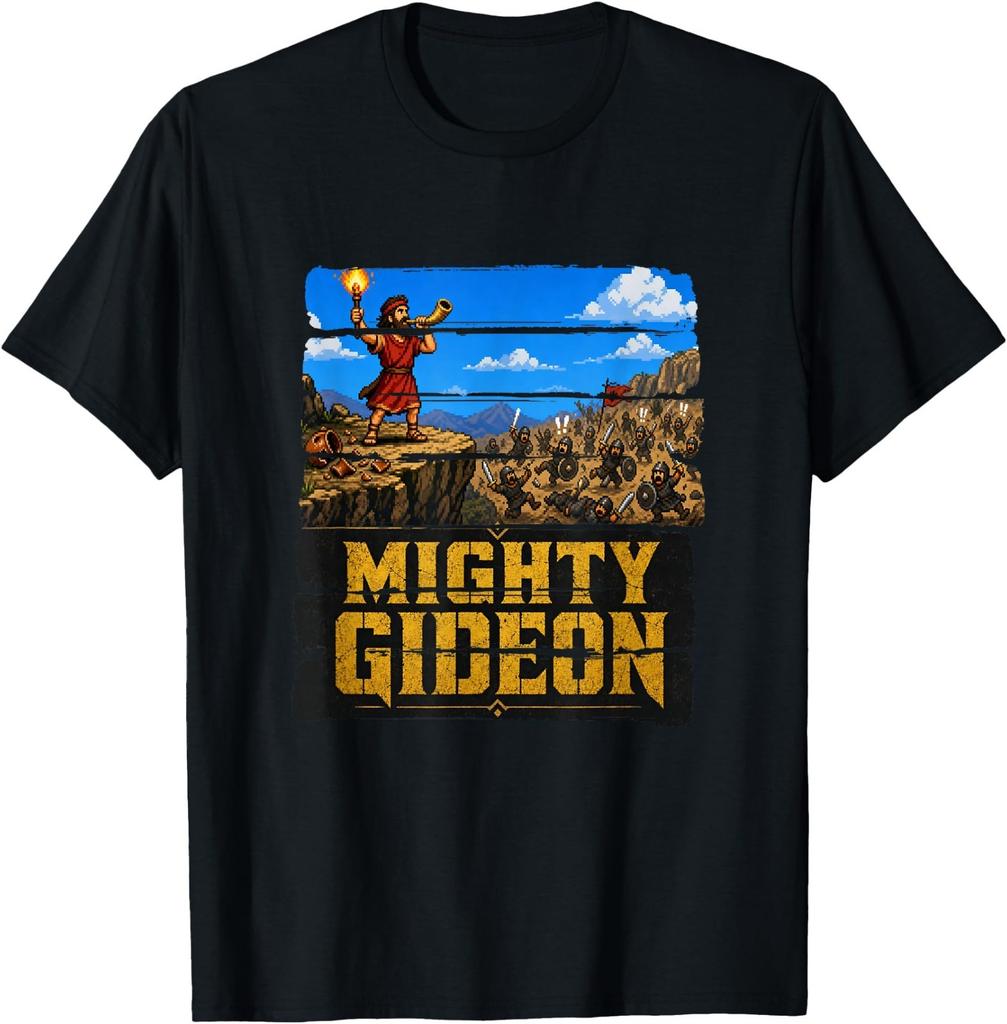 Mighty Gideon 2D Pixel Graphic Bible Christian Faith Hero T-Shirt