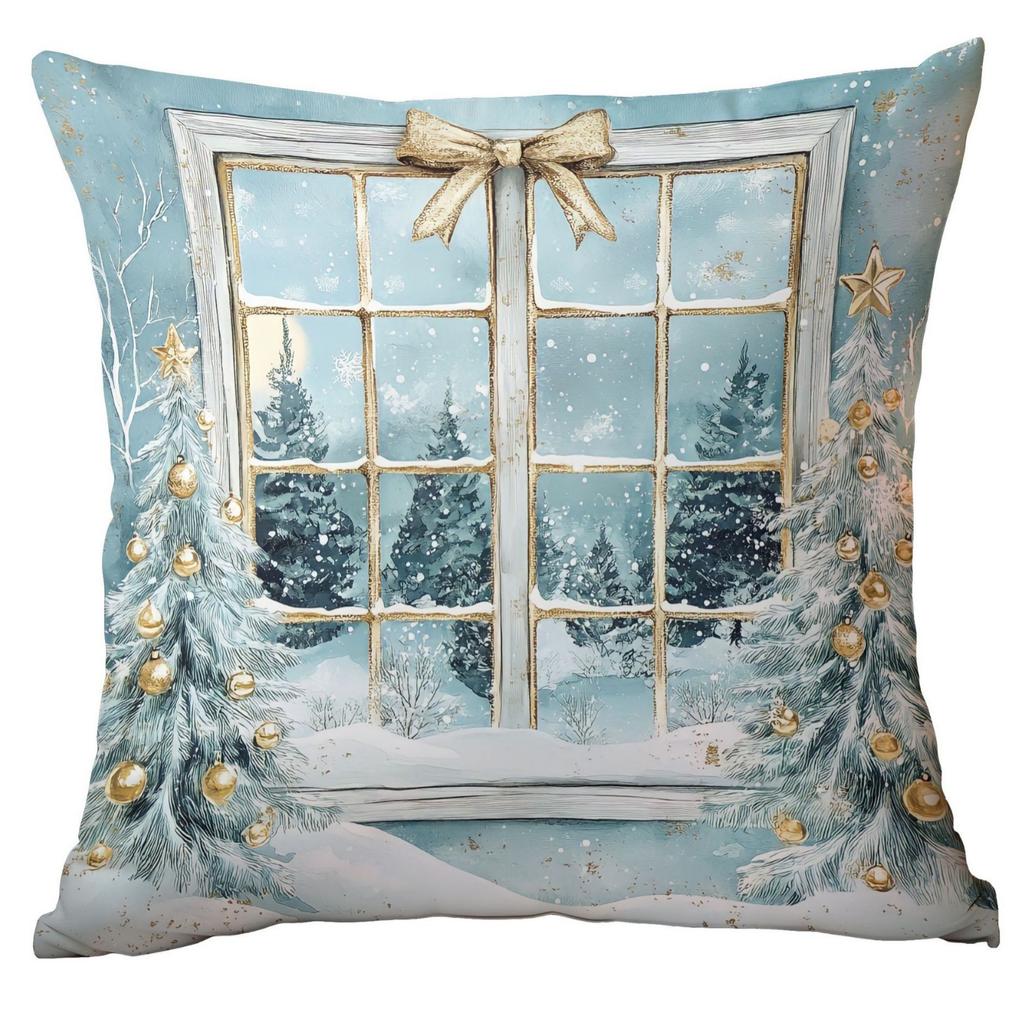 Новая Рождественская наволочка Домашнее Рождественское украшение Подушка Синие елочные шары Сосна Снежная сцена