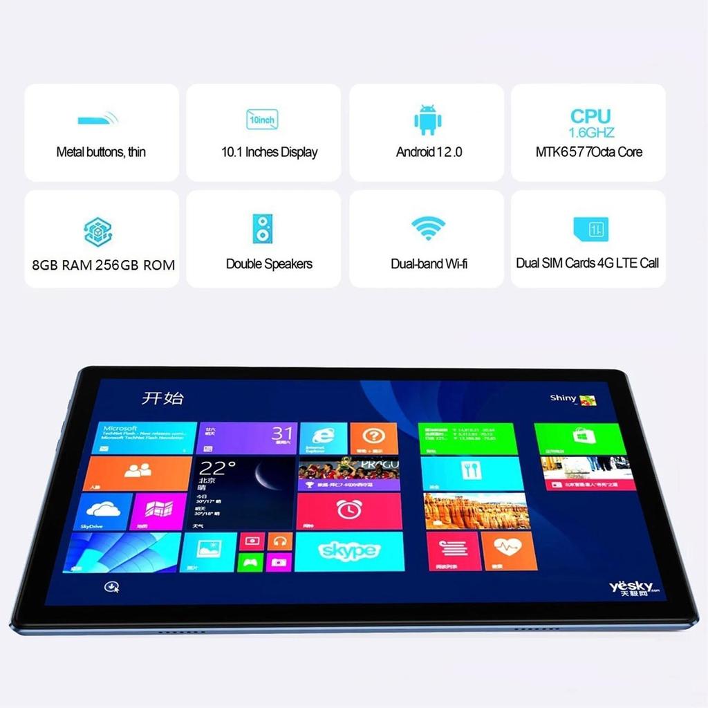 Телефонный звонок 4G, 10,1-дюймовый планшет, 8 ГБ ОЗУ, 256 ГБ ПЗУ, восьмиядерный процессор Google Play, Android 12, две SIM-карты, двойной Wi-Fi, Bluetooth