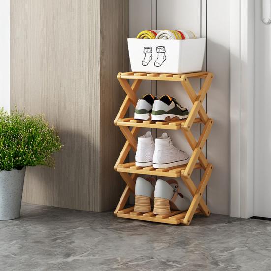 Многоуровневая складная бамбуковая полка для обуви без сборки, узкая, экономичная, для прихожей, кладовки, общежития
