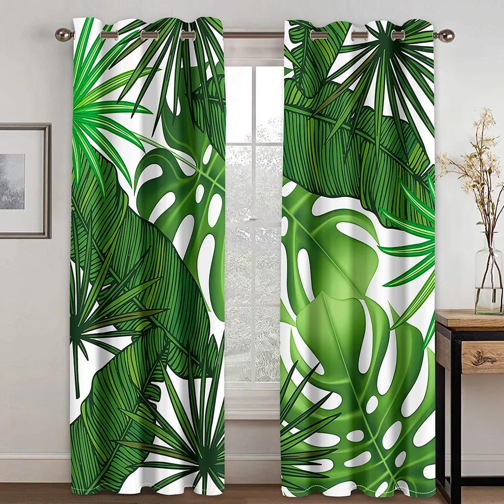 Scenic Curtains for Bedroom Window Curtains for Living Room Green Leaves Palm Tree Bedroom Cortinas Window Treatments