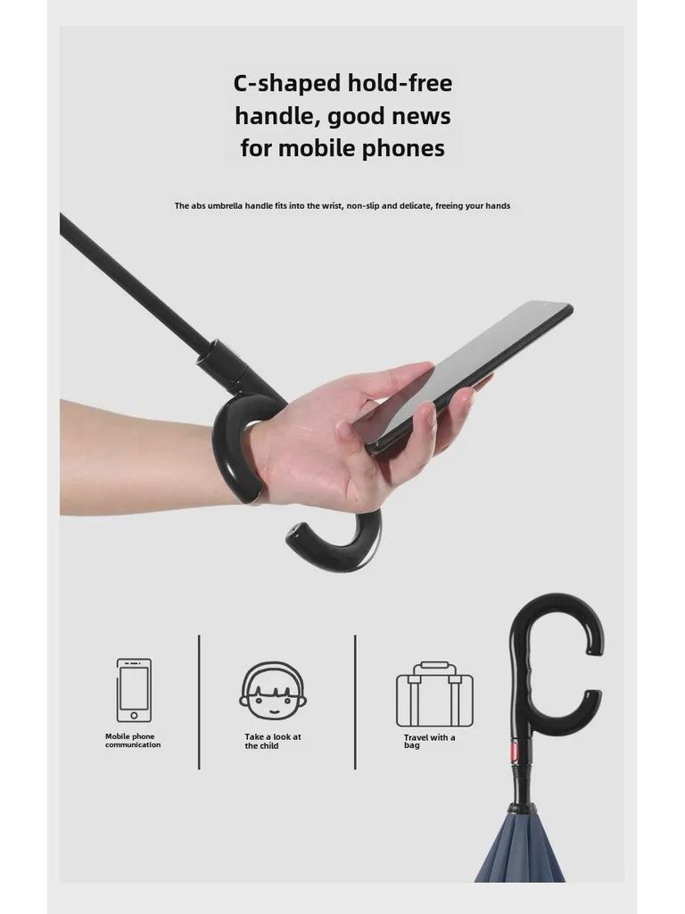 C-type Double-Layer Automatic Reverse Umbrella: Sunshade & Rain Protection, Large for Sunny/Rainy Days