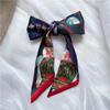Ribbon Headband Christmas Silk Scarf Printed New Year Scarf Retro Long Scarf  Women